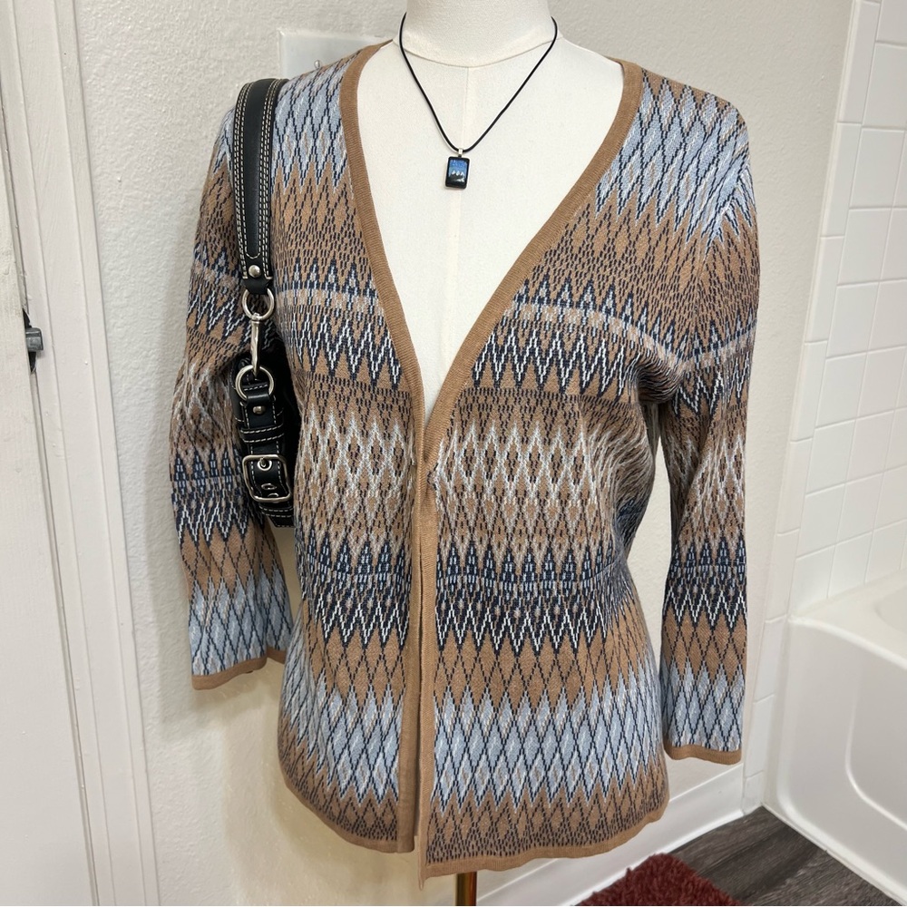 Pendleton Brown Tan Blue Argyle Pattern Cardigan … - image 1